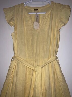 MAGASCHONI 100% GAUZE ORGANIC COTTON FLUTTER SLEEVE CHIC YELLOW MAXI DRESS NWT